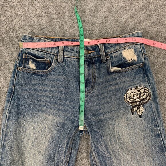 RVCA Jean Women 25 Indigo Worn Kewl Kid Anp Denim Boyfriend Embroidered Rip Knee - Picture 7 of 15